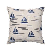 Coastal Chic - Lake Life boats on the water - Classic Navy on white coffee, dusty white - large