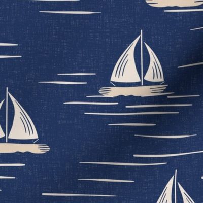 Coastal Chic - Lake Life boats on the water - white coffee and desert sand on classic navy - large