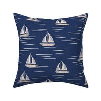 Coastal Chic - Lake Life boats on the water - white coffee and desert sand on classic navy - large