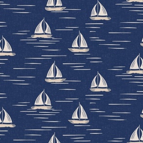 Coastal Chic - Lake Life boats on the water - white coffee and desert sand on classic navy - large