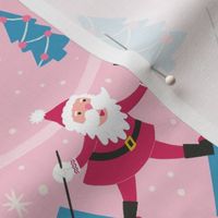 Santa Claus and winter sports on a pinkl background