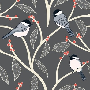 Apricity Chickadees-and-Red Berries • Large Scale