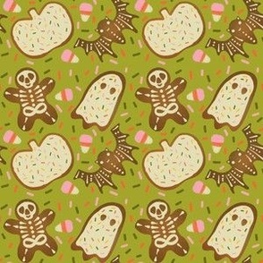 Green & Pink Halloween Cookies: Ghost, Pumpkin, Bat, Candy Corn