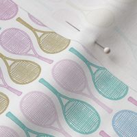 Watercolor Tennis Racquets small, Preppy Pastel Tennis Rackets, Pink, green, blue, mustard, sports, game