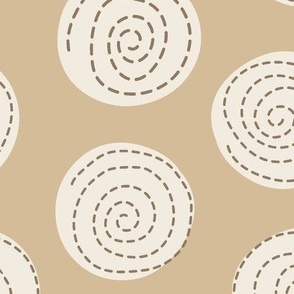 Ecru Polka Dots with Brown Stitching on a Beige Ground / Large Scale