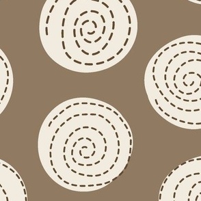 Beige Polka Dots with Brown Stitching on a Tan Ground / Large Scale