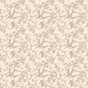 French Country Vintage Birds and Roses_Taupe Gray Brown_Small