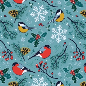 winter wonderland - birds and christmas ornaments 