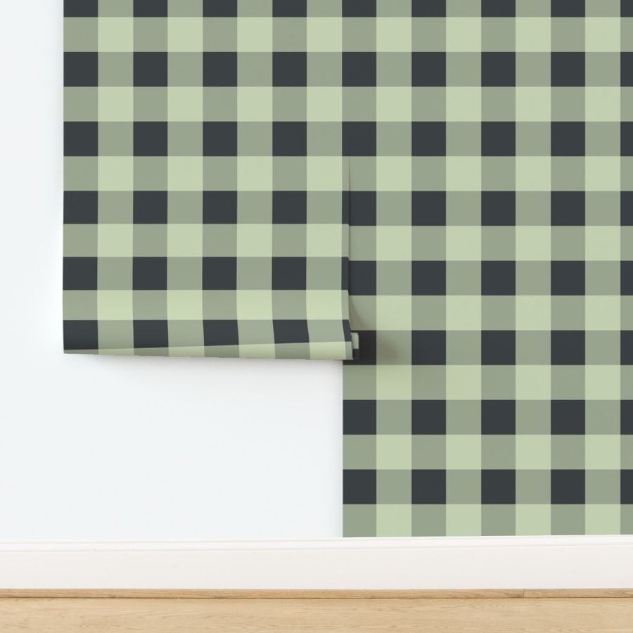 celadon and dull black gingham check