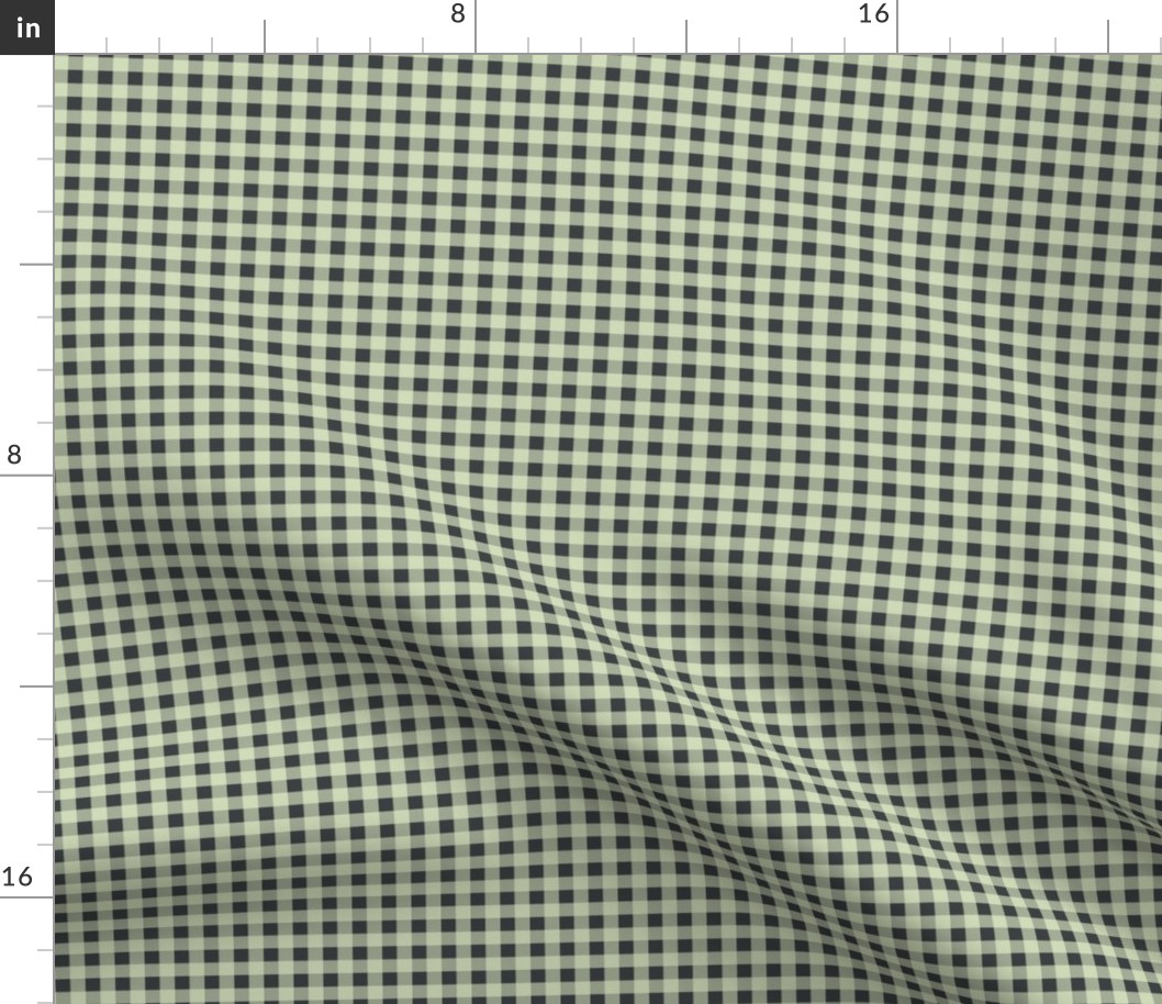 celadon and dull black gingham check - eighth inch