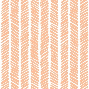 Hand Drawn Doodle Herringbone Stripes, Peach Fuzz and White (Medium Scale)