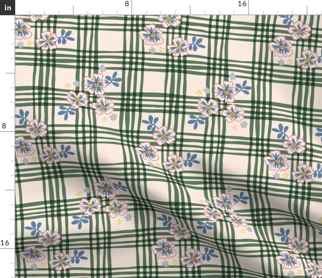 French Country Floral Plaid - Medium - Green