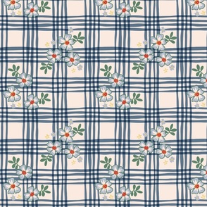 French Country Floral Plaid - Medium - Blue