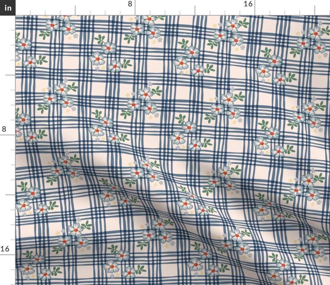 French Country Floral Plaid - Small - Blue