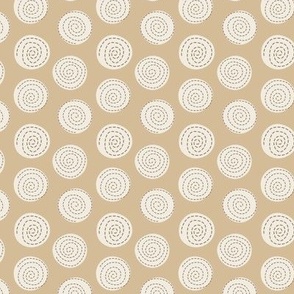 Ecru Polka Dots with Brown Stitching on a Beige Ground / Tiny Scale