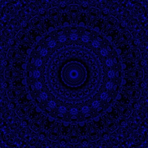 Blue on Black Mandala Kaleidoscope Medallion Flower