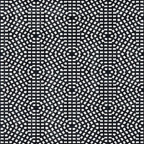 Batik Block Print Tribal Hexagon Dots Mosaic in Graphite Black and Natural White (Medium Scale)