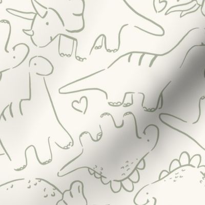 Dino Love_Dinosaur kids valentines day_Large_Cream with swamp green outlines