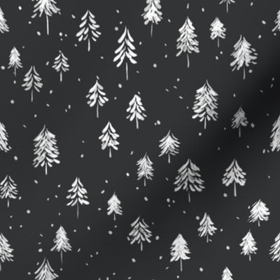 (S) Winter Evergreen Trees in Snow | Silent Night Black and White | Small Scale