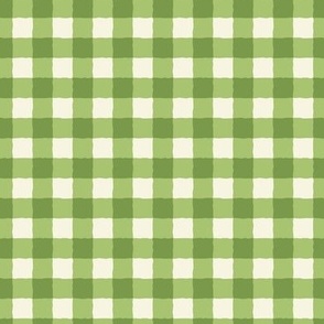 Gingham green w/wavy wonky lines, jade green & off-white