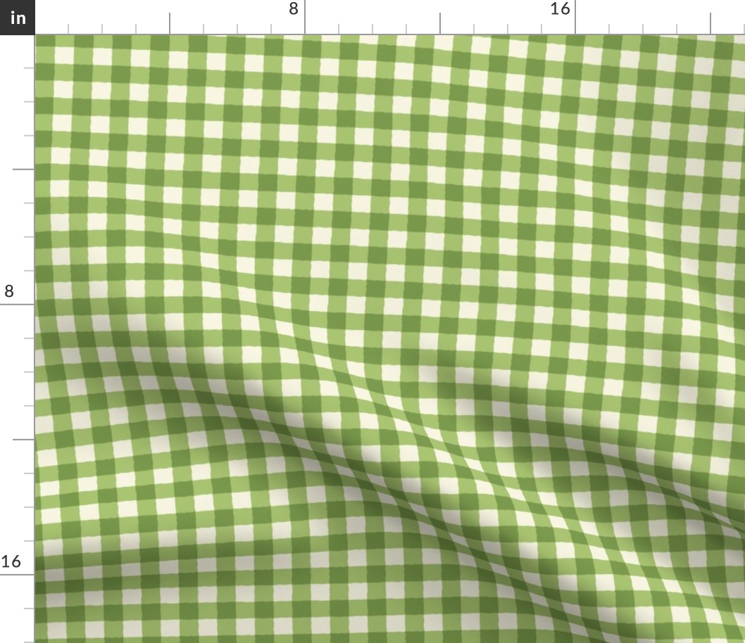 Gingham green w/wavy wonky lines, jade green & off-white