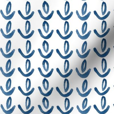 Marine Illusions, Blue Abstract Boats on White Backdrop, Small Size