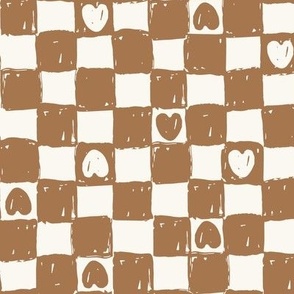 Checkerboard Hearts_check_Kids Valentines_Large_cashrew brown