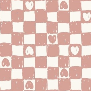 Checkerboard Hearts_check_Kids Valentines_Large_Peach beige pink