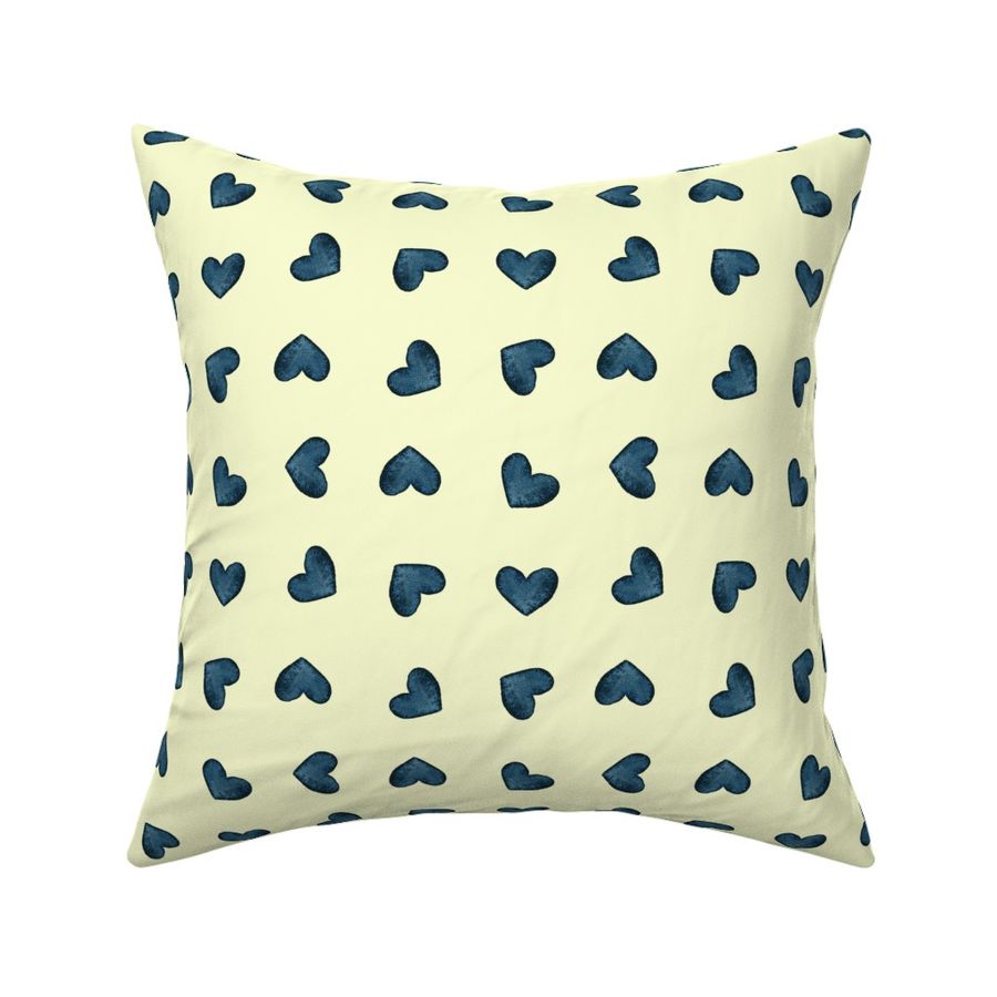 Sunlit Affection, Dark Navy Hearts on Pastel Yellow,  Small Scale