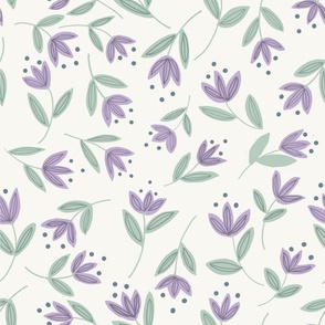 Hand Drawn Purple and Sage Green Doodle Flower