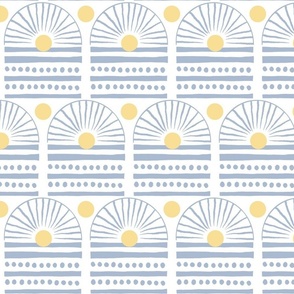 setting desert sun - archway horizon stripes and dots- crisp white ice blue and daffodil yellow