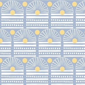setting desert sun - archway horizon stripes and dots - ice blue and daffodil yellow
