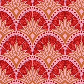Geometric Floral - Pink Red Gold