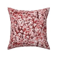 Claret Red Monochromatic Flower Pattern, Painterly Floral in Red and White, Bedroom Flower Design, Duvet Pillow Home Decor