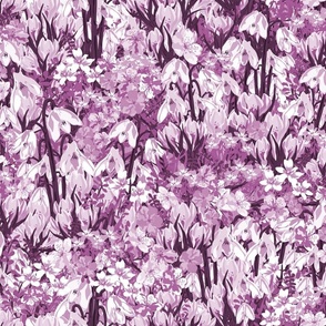 Modern Petite Florals Illustration, Wild Meadow Flowers Painterly Pattern, Mauve Purple Background, Vibrant Summertime Summers Day