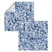 Cornflower Blue and White Toile, Garden Flower Toile De Jouy, One Color Pattern, Monochromatic Floral Design, Hand Drawn Painterly Flower Print