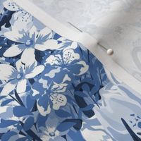 Cornflower Blue and White Toile, Garden Flower Toile De Jouy, One Color Pattern, Monochromatic Floral Design, Hand Drawn Painterly Flower Print