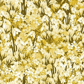 Citrine Yellow Wildflower Toile, Shades of Saffron, Monochrome Forest Flowers, Painterly Floral Farmhouse Cottage Decor Wallpaper Duvet Pillow