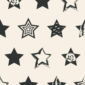 Modern Christmas Stars in  black and beige - xl - jumbo - wallpaper - bedding