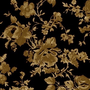 Black,floral toile,chinoiserie,roses,