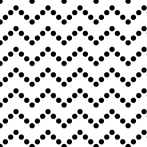 Black and White  Polka Dots in Zig Zag  Horizontal Stripes on White Background