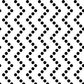 Black and White Dots in Zig Zag  Vertical Stripes on White Background