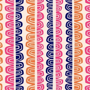 Scalloped Stripes Vertical - Colorful on Light Background - Large