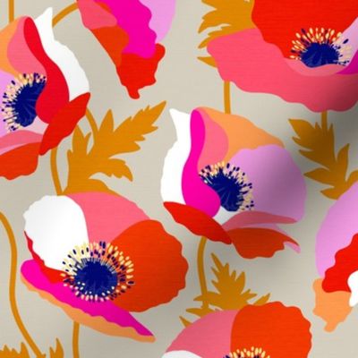 SMALL • Wild flowers Poppies Botanical 1. red, orange and pink on tan #wildflowers #poppies
