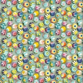 small scale col5 millefiori ditzy condensed beads / bright aqua multicolor