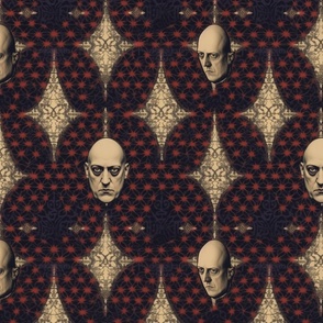 aleister crowley in gold and red and black