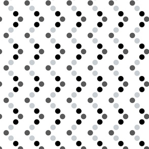 Monochrome Black and Grey Dots Polka in Zig Zag  Vertical Stripes on White Background