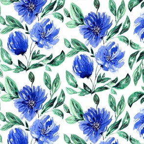 Jumbo – large watercolor flowers – blue, gren, white
