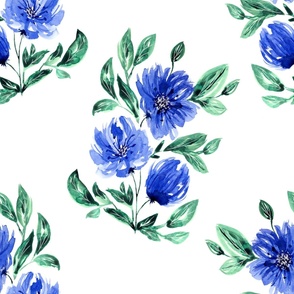Jumbo – watercolor flowers in country style – blue, gren, white