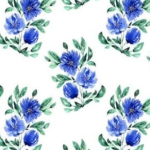 Small – watercolor flowers in country style – blue, gren, white
